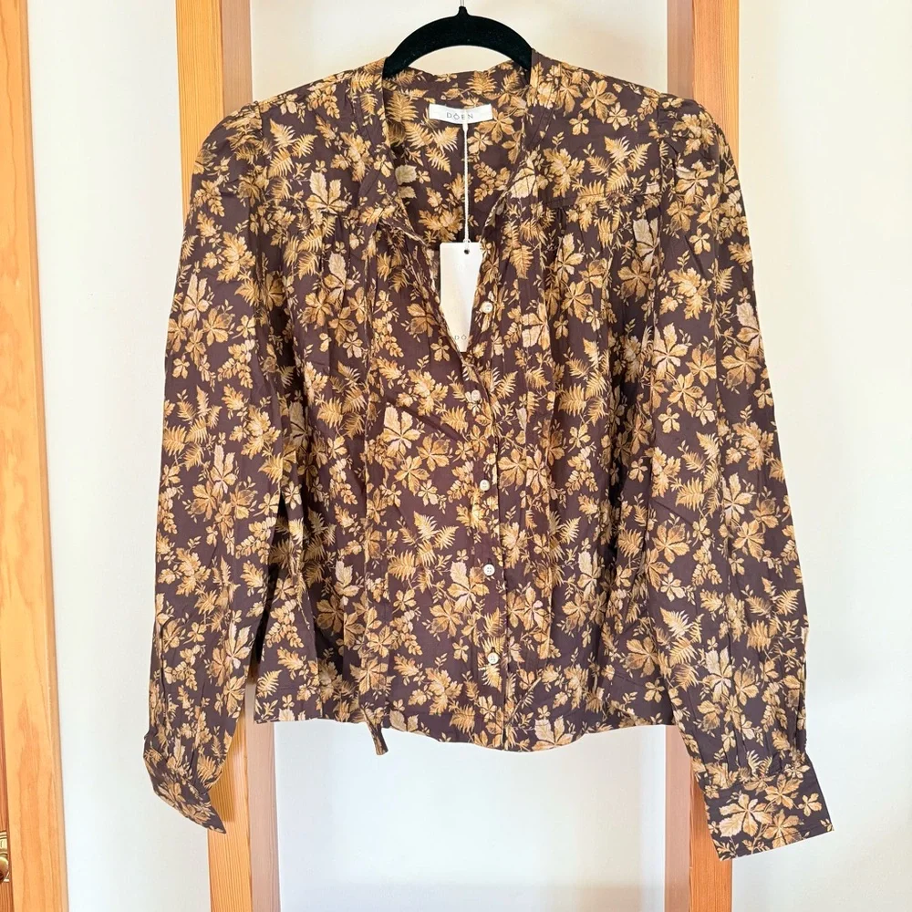 Doen Norma Fern Grove Floral Top Womens XS Brown NWT Cottagecore
